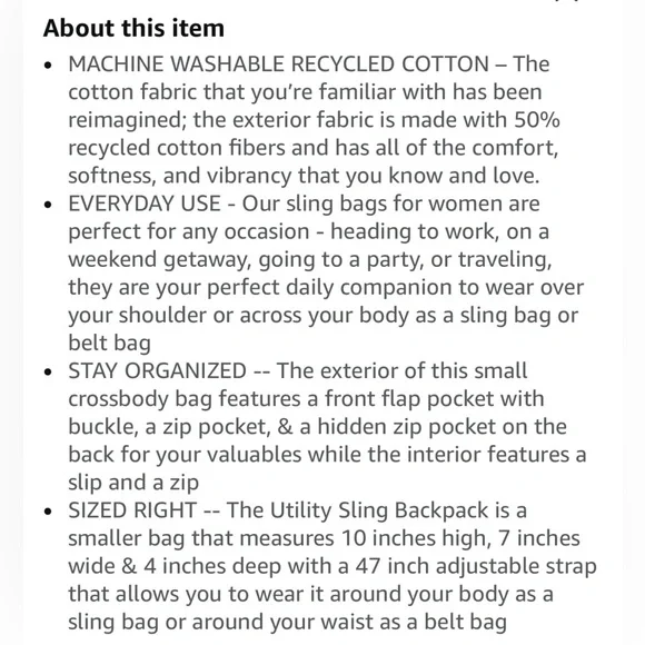 Vera Bradley Cotton Utility Sling Backpack - Picture 9 of 9